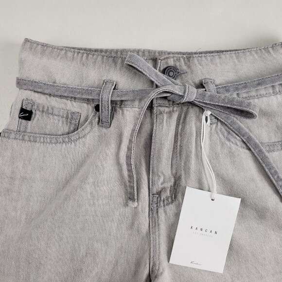 Kancan Tamsin Belted Jean Short Womens Small Gray High Rise Raw Hem Denim Cotton - Picture 4 of 11